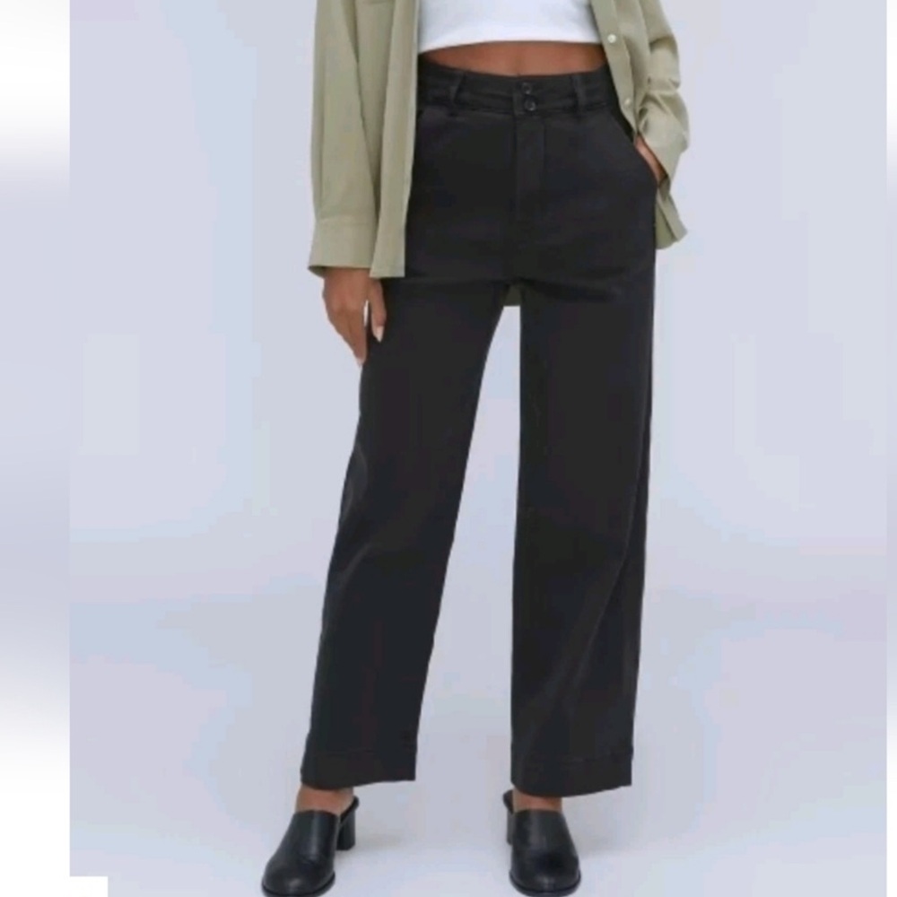 Everlane The Organic Wide-Leg High-Rise Pants Navy Blue Cotton Stretch Size 10